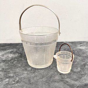 Vintage Glass Bucket Ice Mini Ashtray Wishing Well Water Metal Handle Pair Set